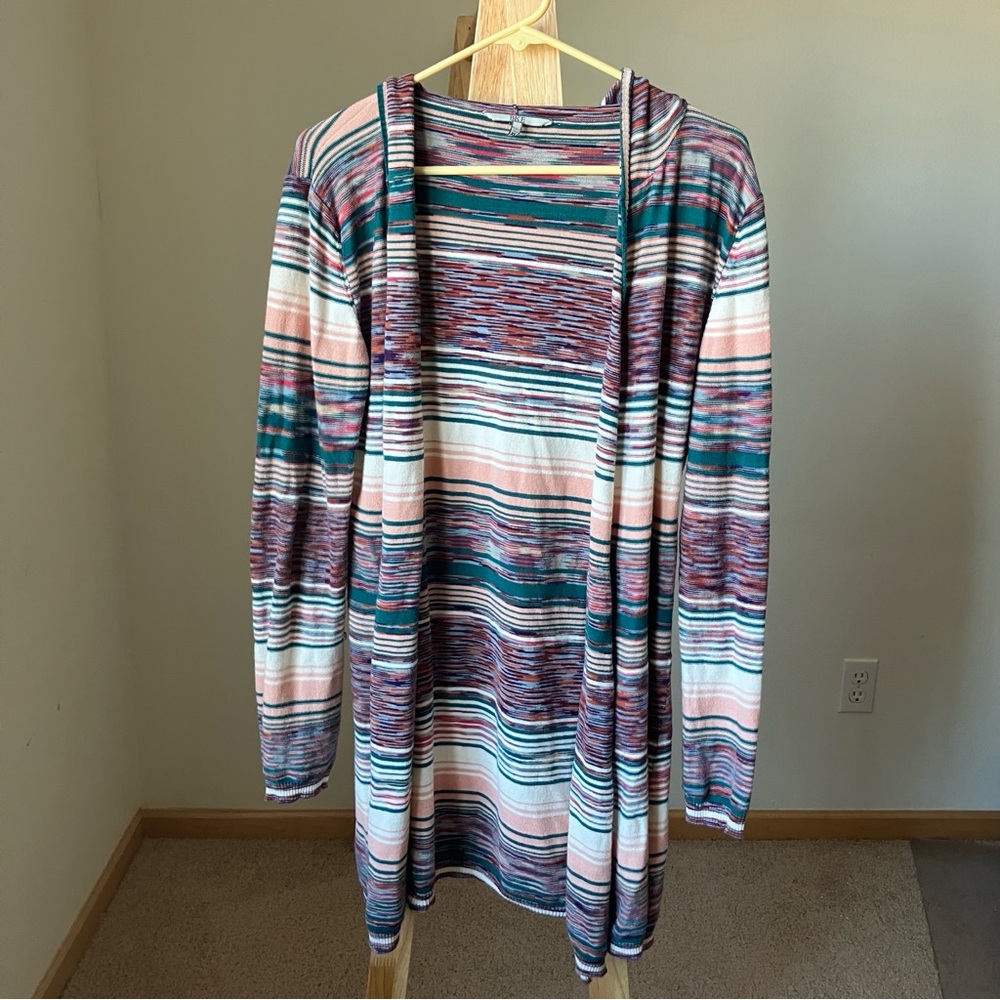 BKE Women’s Multicolor Striped Cardigan XL Boho Hooded Sweater